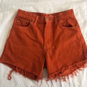 Levi’s 550 Orange Relaxed Fit Tapered Leg W 30 L 32, made into cut off shorts